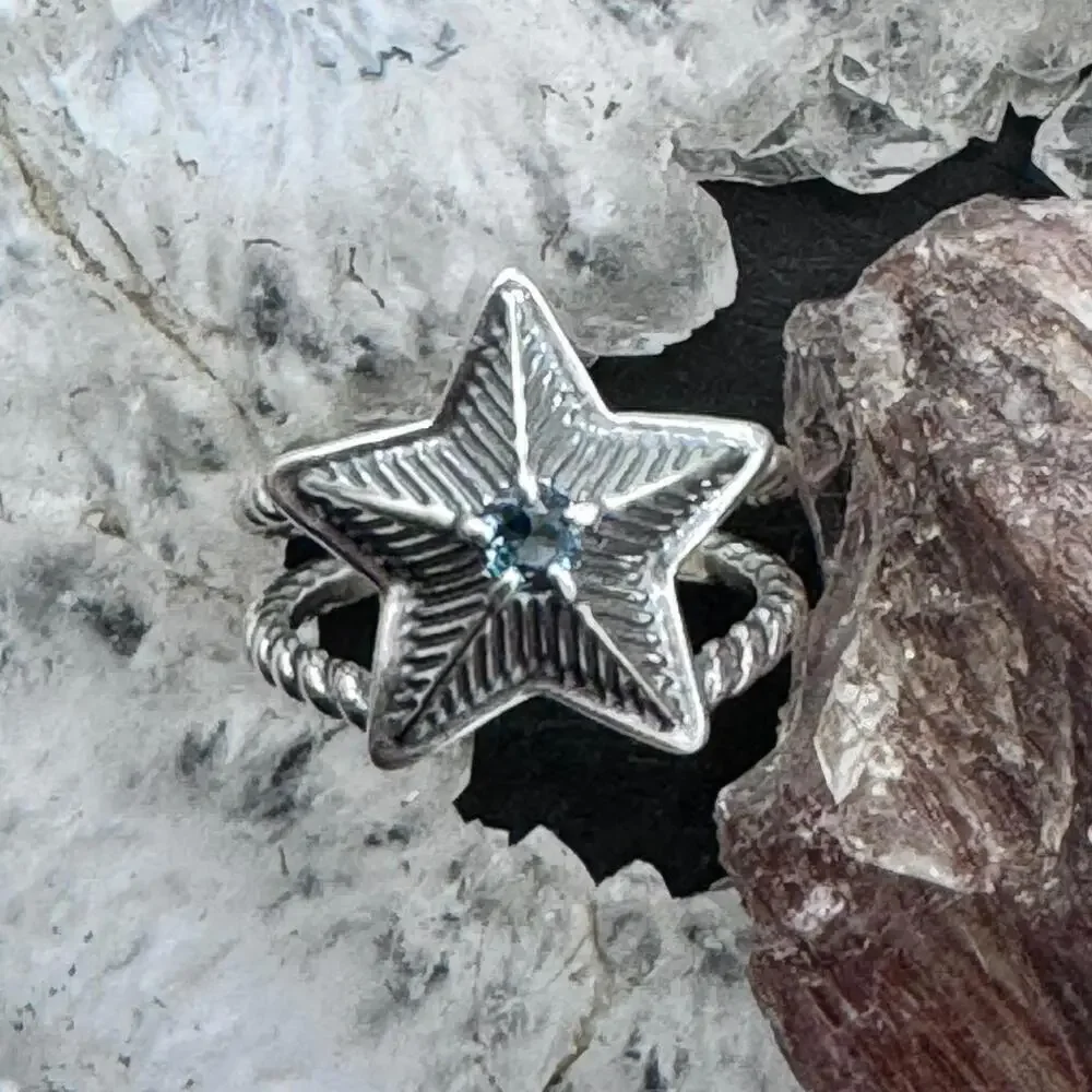 Carolyn Pollack Sterling Faceted London Blue Topaz Decorated Star Ring For Women